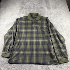 Van Heusen Green Blue Plaid Flannel Button Down Shirt Mens Large‎ Long Sleeves